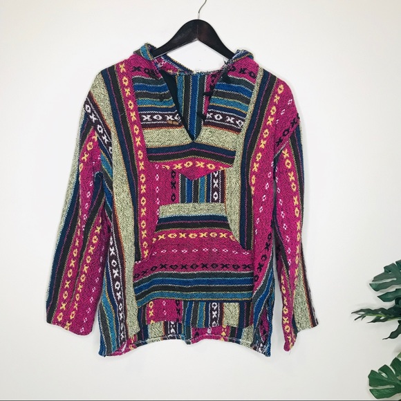 Vintage Sweaters - Boho Colorful Baja Hoodie